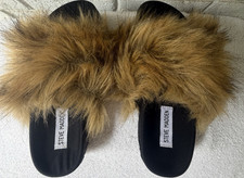 Steve Madden Amari Faux Fur Slide Brown Black Women's Slippers US 6M