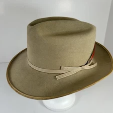 Vintage Stetson 6-7/8 Sovereign Open Road Deluxe Tan Hat Red Feather Band Canada