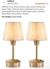 UMEXUS 2 Pack Small Cordless Table Lamp for Restaurant Dinner Table, 5200mAh ...