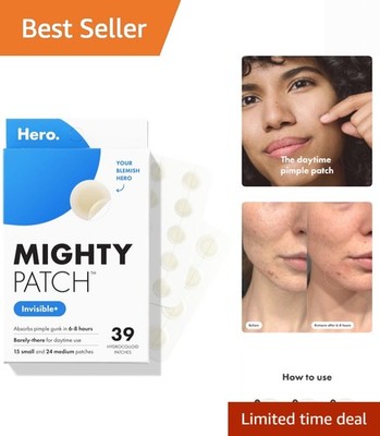 Ultra-Thin Invisible+ Acne Patches - 24 Medium & 15 Small for All Skin Types
