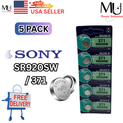 5X SONY 371 SR920SW SW920w 370 Coin Battery US Seller Expire Date 2030 Low Drain