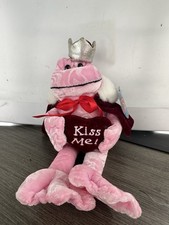 Vintage Toy Works Kiss Me Frog Prince Plush 11  Pink Crown Heart Valentine Gift