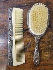 Vintage Silver Tone Vanity Brush  Comb Set