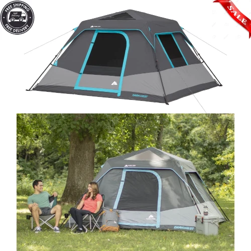 Dark Rest 6 Person Instant Cabin Camping Tent Quick Setup with Skylight Gray