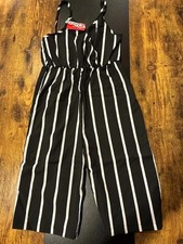 PatPat black and white vertical-striped sleeveless jumpsuit capri length