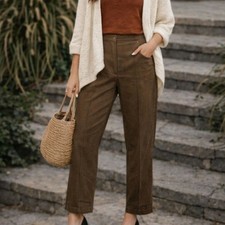 J.Jill Premium Bi-Stretch Crop Pants Women's Sz 10P Brown Pockets Comfy Office