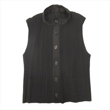 ISSEY MIYAKE 90s Pleated Band Collar Black Sleeveless Vest Size M Used