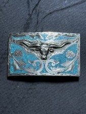 Vintage Mexican Sterling Silver Turquoise Longhorn Belt Buckle 50g 3.25  
