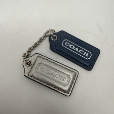 COACH Leather Hang Tag Fob Charm Silver Blue