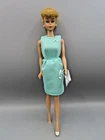 Vintage Barbie Doll light blue Sheath Pencil Dress one vintage heel purse No DOL