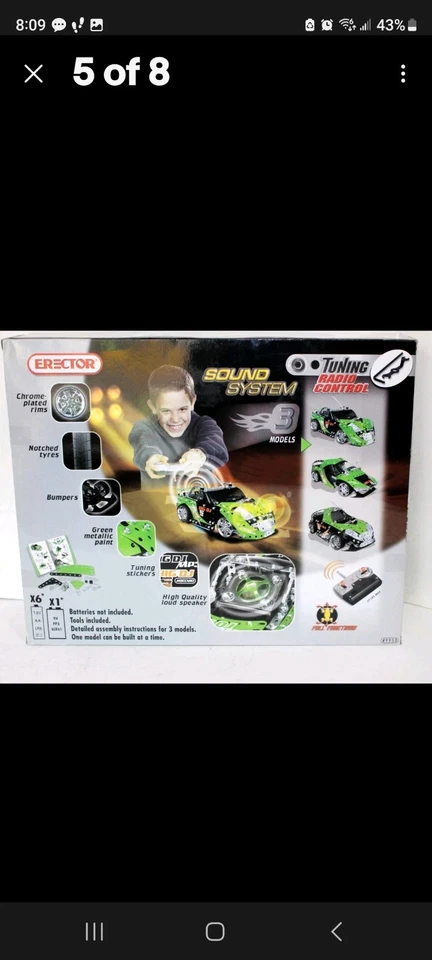 NIB ERECTOR BY MECCANO TUNER SOUND SYSTEM RADIO CONTROL BIG DJ GREEN CAR - Image 2 of 2