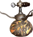 Vintage Tiffany Style Stained Glass Dragonflies & Foliage Lamp Base Art Nouveau
