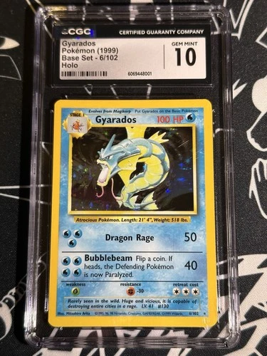 Gyarados Holo Base Set 6/102 Unlimited Pokémon TCG 1999 WOTC Vintage Card CGC 10