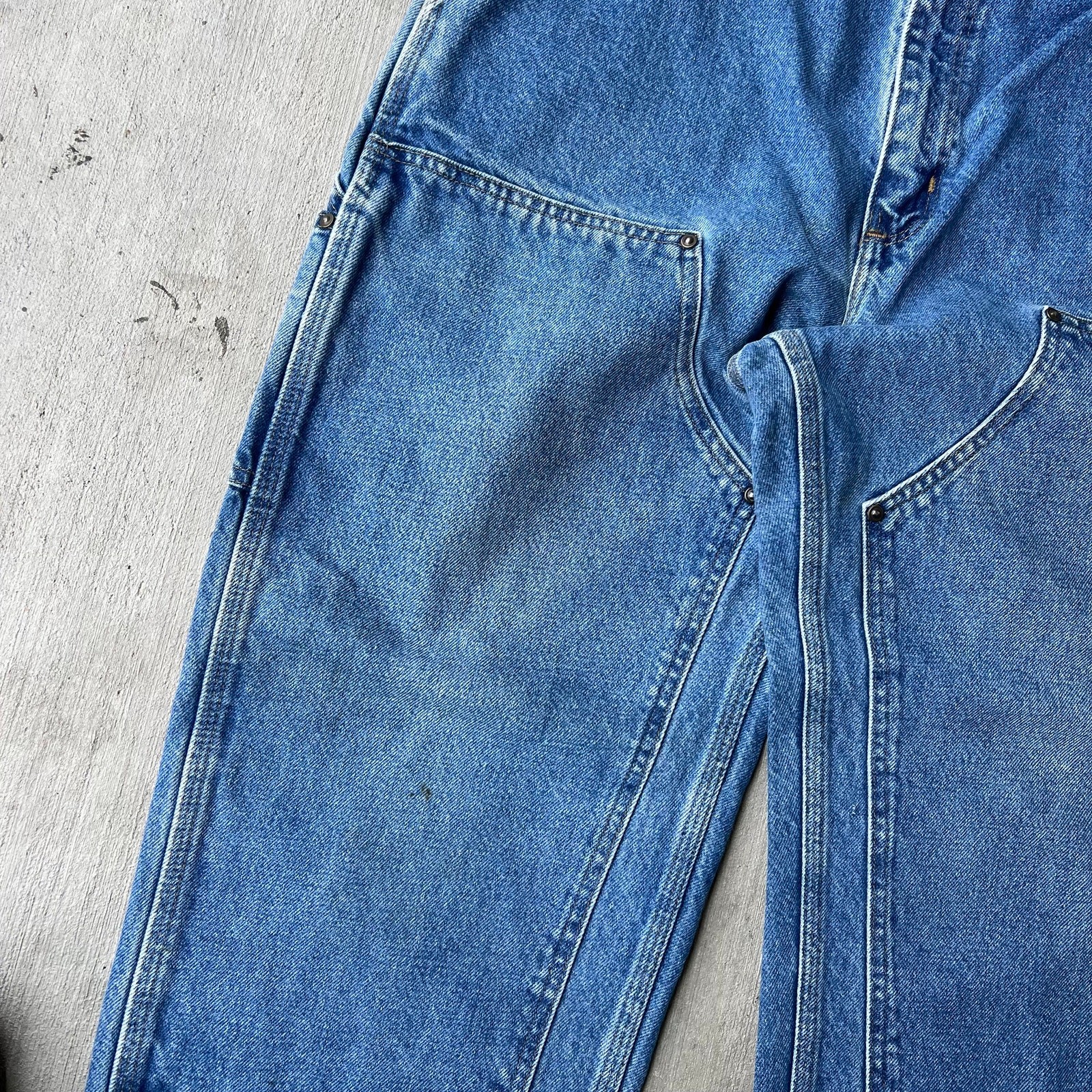 Carhartt blue denim jeans double knee work wear carpenter pants thumbnail 3