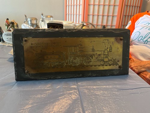 Vintage P.R.R. No. 40 Locomotive Etched Brass Plaque on Slate Base