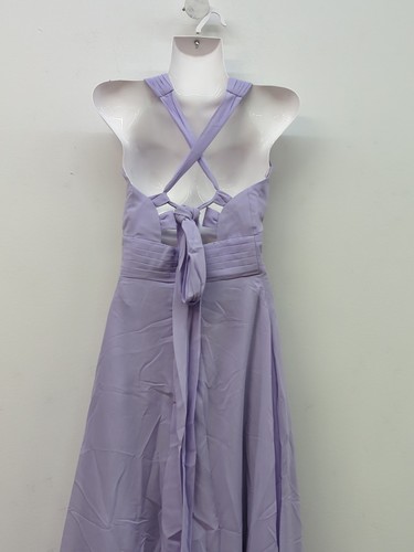 Vestido largo formal plisado de gasa con cuello halter línea A para mujer 0 púrpura - Imagen 5 de 7