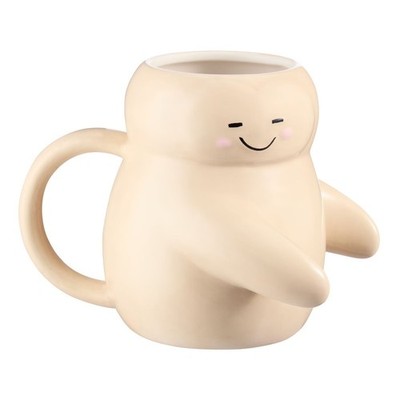 Cream Sculpted Hug Earthenware Mug 15.55 oz Handmade Pottery Coffee Tea Cup