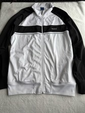Reebok Zip-up Jacket Track Suit White And Black Size Large Mens