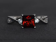 Princess cut garnet engagement ring red gemstone ring January birthstone ring