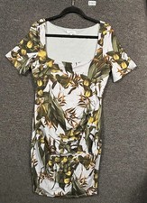 GUESS Dress Tropical Print Womens Size XL Ruched In Secret Garden Fitted Stretch