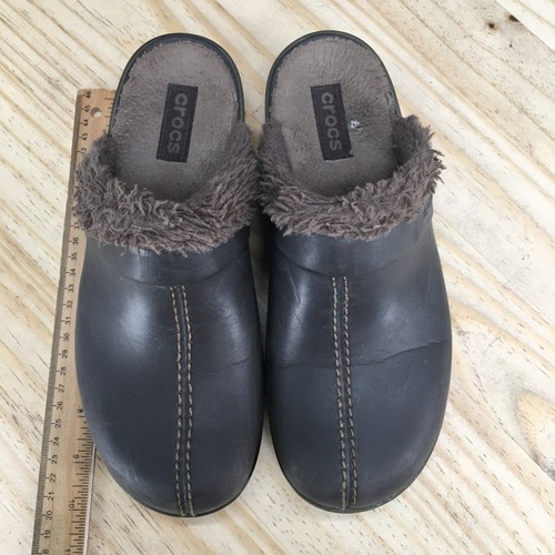 Crocs Shoes Womens 9 Cobbler Eva Mule Brown Fur Lined Closed Toe Comfort Block - Picture 12 of 20