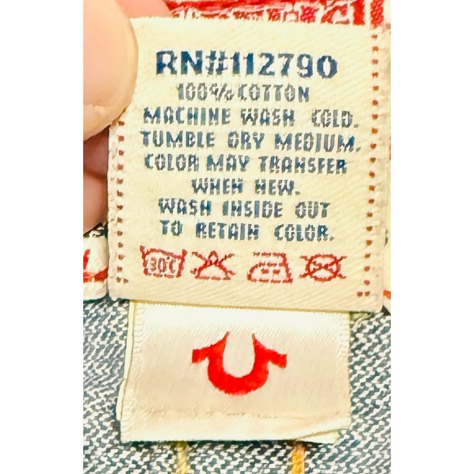 True Religion 女式 Y2K 蓝色牛仔夹克 S 码刺绣 Jackie 90 年代 — 第 3/4 张图片