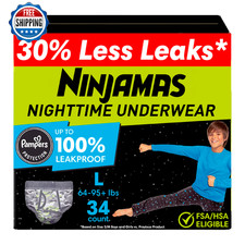 Ninjamas Boys Bedwetting Nighttime Underwear, Size L 64-95 lbs , 34 Count, Ove