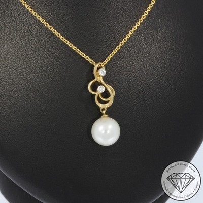 Wert 1890   Brillant Perl Anhänger & Kette 585 14 Karat Gelb Gold xxyy