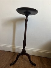 SOLID MAHOGANY WINE / SIDE TABLE, on PEDESTAL SUPPORTS. Slightly Warped