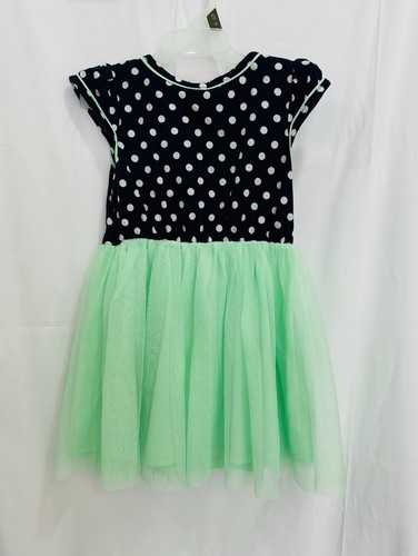 Faded Glory Girls 4/5 Short Sleeve Green/Blue Polka Dot Chiffon Dress - Picture 2 of 6