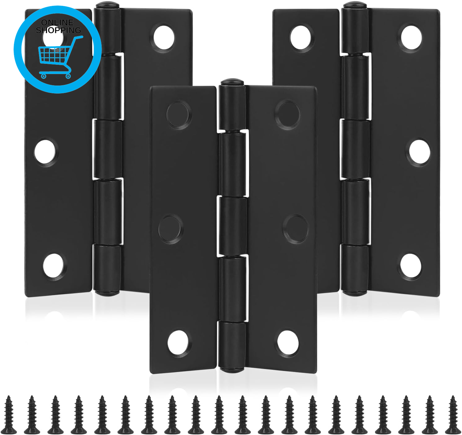 3PCS Door Hinges，75Mm (3 Inch) Black Butt Hinges with 20PCS Hinge Screws for Out