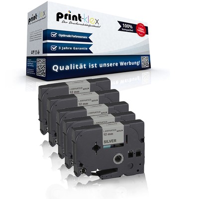 5x Office kompatible Schriftbänder für Brother TZE931 Schwarz auf Silber -Drucke