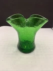 Vtg BLENKO MINI Pinch Double Neck Vase #415 Crackle Glass Miniature 4” Green