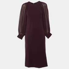 Gucci Burgundy Stretch Knit Bishop Sleeve Midi Dress L