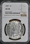 1887 Morgan Silver Dollar Graded (NGC AU58) $1 US Mint Philadelphia Pennsylvania