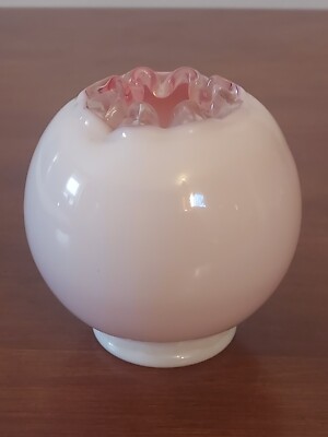 1940's Fenton PEACH CREST Rose Pink FISH LIPS CRIMPED Art Glass ROSE BOWL 2 Yrs