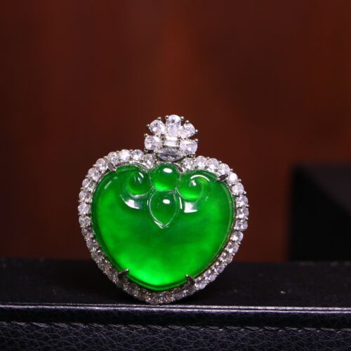 .Perfect High Ice Chinese Green Jade Precision Carved Love Shape Pendant M1164 - Picture 1 of 9