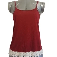 Full Tilt Essentials Women's Size XS Maroon Lace Trim Tank Adjustable Straps
