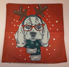 Christmas Dog Pillow Cover. Red Background 17x17." Fun For Dog Lovers, Whimsical