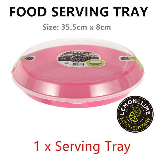 PLASTIC SERVING TRAY WITH LID 35 cm Round Food Serving Trays Travel