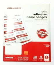OFFICE DEPOT White Adhesive Name Badges 2 1/3" x 3 3/8" 400 badges Inkjet Laser