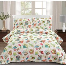 Green Coral Beach Seashells Ocean Conch 3 pc Quilt Set Twin Full Queen King Bed