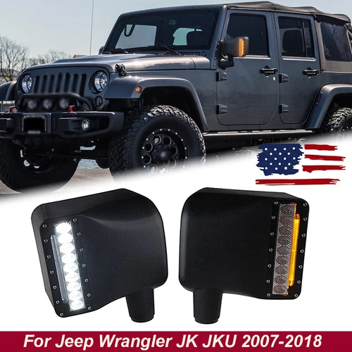 For Jeep Wrangler JK JKU 2007-2018 LED Side View Mirrors Light w/DRL Turn Signal