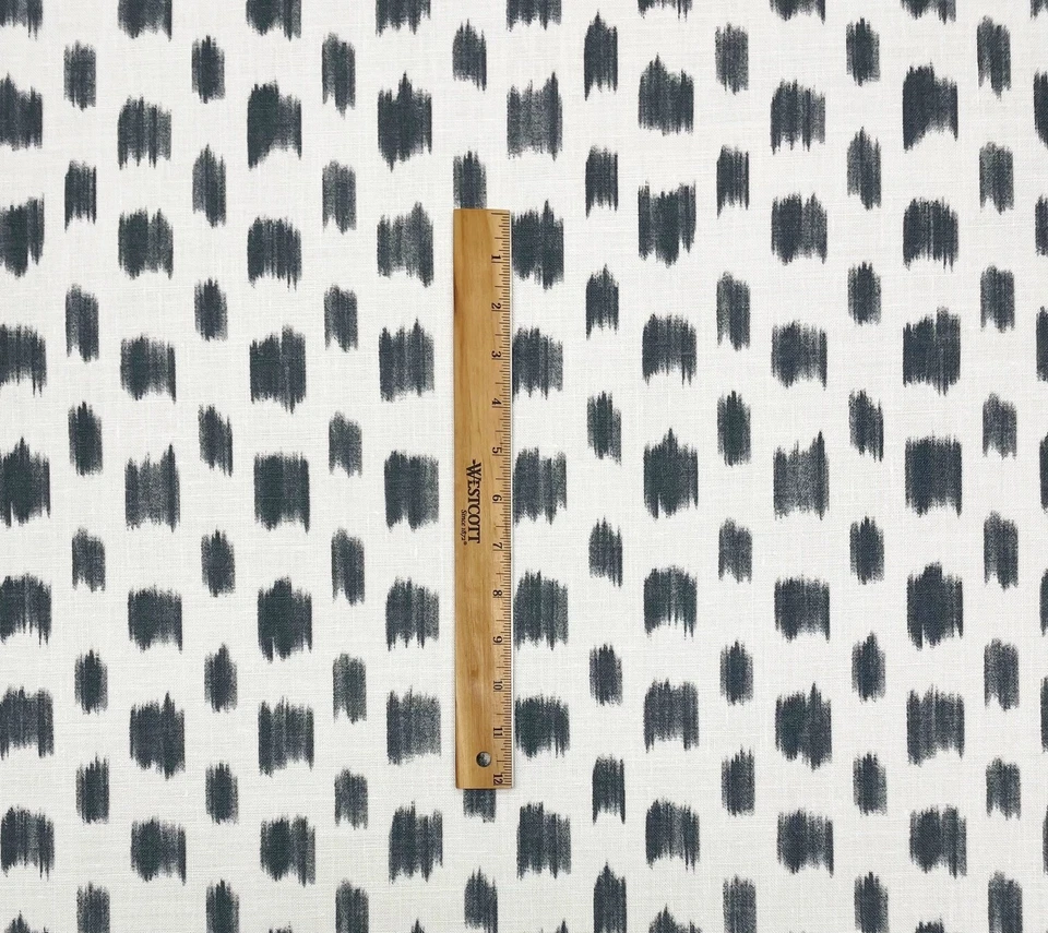 SCHUMACHER IZMIR IKAT BLACK GRAY W/ BACKING LINEN DESIGNER FABRIC BY YARD 54"W - Image 3 of 4