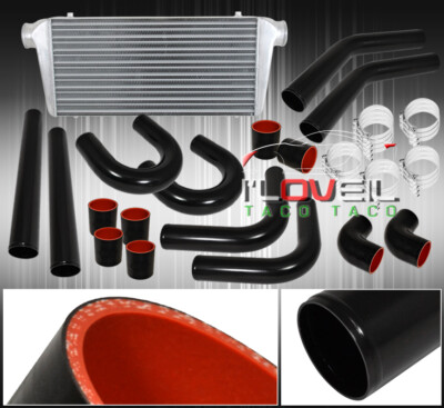8Pcs Mandrel Bent Piping Pipe Kit Black+ Fmic Front Mount Aluminum Intercooler
