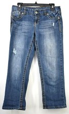Maurices Women Blue Wash Distressed Straight Leg Stretch Fit Denim Jeans 7/8