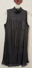 Nine West Womens Medium Black & Silver Smocked Knee-Length Lined Dress! A6487