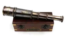 1920 Ship Captain Working Telescope Brass Antique Spyglass With Wooden Box Gift