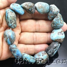 Blue Turquoise Bracelet Rough Nugget Beads Kingman Healing Gemstone 6.5"