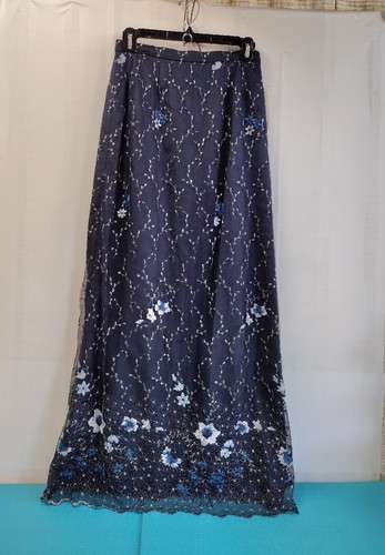 NEU Jodi Damen bestickt Blumen Tüll A-Linie Maxirock lang gefüttert blau 6 - Bild 1 von 11